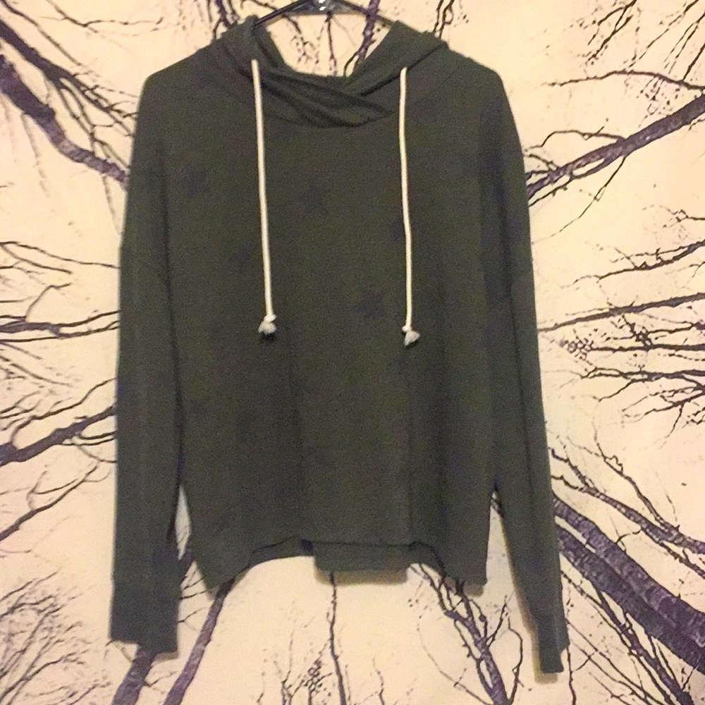 Army Green Hooded Long-sleeve with Black Stars